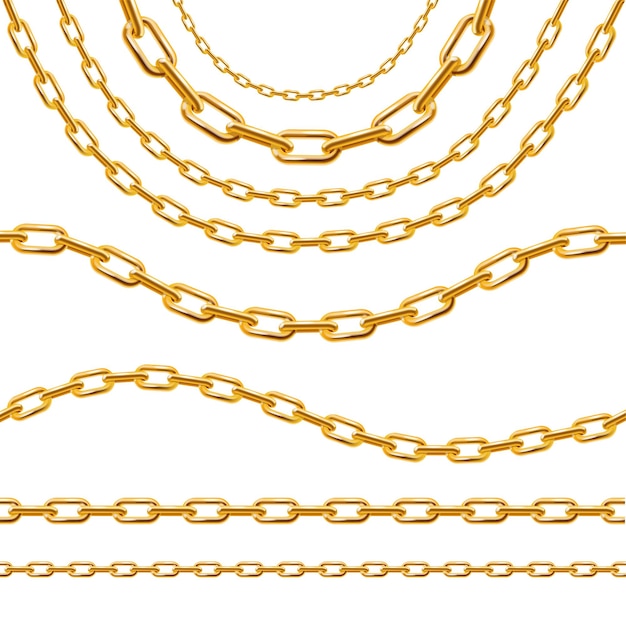 Conjunto de cadena de oro detallada 3d realista vector