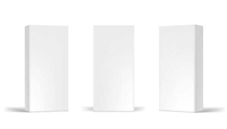 Vector conjunto de caja de paquete en blanco 3d de varios ángulos