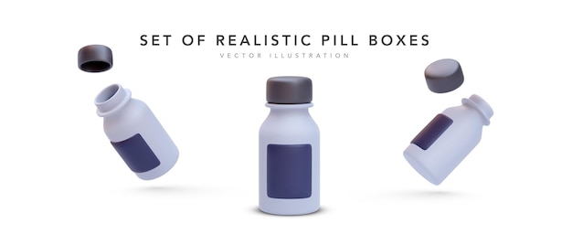 Conjunto de caja de pastillas realista con sombra aislada sobre fondo blanco ilustración vectorial