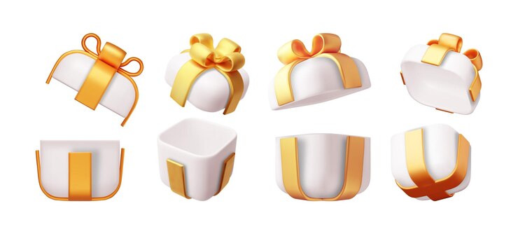 Vector conjunto de caja de regalo 3d colección de renderizado aislado de caja envuelta colorida venta de año nuevo de navidad caja de regalo de compras con lazos cintas caja de regalo para san valentín cumpleaños vacaciones ilustración vectorial