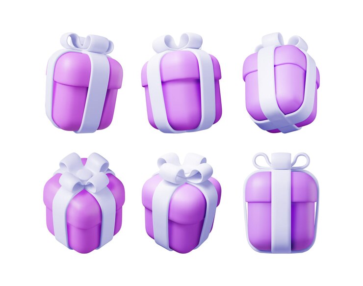 Vector conjunto de caja de regalo 3d colección de renderizado aislado de caja envuelta colorida venta de año nuevo de navidad caja de regalo de compras con lazos cintas caja de regalo para san valentín cumpleaños vacaciones ilustración vectorial