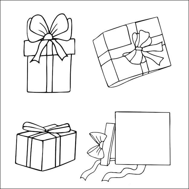 Conjunto de caja de regalo. Vector de garabato dibujado a mano. decoración de vacaciones.