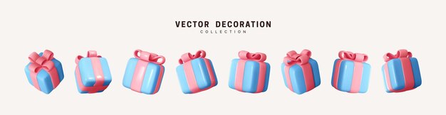 Conjunto de caja de regalos 3d realista. Regalos de decoración navideña. Sorpresa de regalo festivo. Decoración Cajas aisladas. Ilustración vectorial