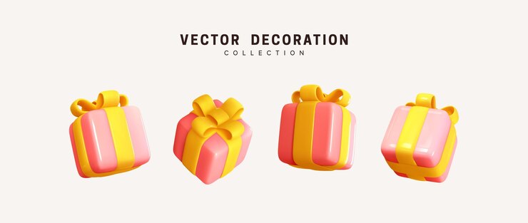 Vector conjunto de caja de regalos 3d realista. regalos de decoración navideña. sorpresa de regalo festivo. decoración cajas aisladas. ilustración vectorial