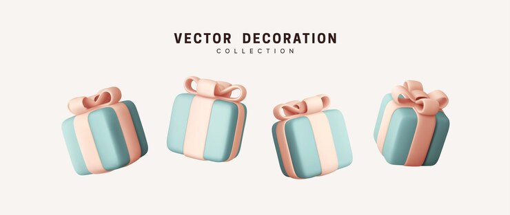 Vector conjunto de caja de regalos 3d realista. regalos de decoración navideña. sorpresa de regalo festivo. decoración cajas aisladas. ilustración vectorial