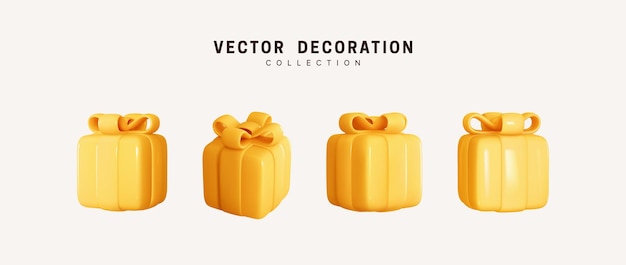 Conjunto de caja de regalos 3d realista. Regalos de decoración navideña. Sorpresa de regalo festivo. Decoración Cajas aisladas. Ilustración vectorial