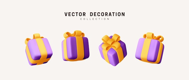 Conjunto de caja de regalos 3d realista. Regalos de decoración navideña. Sorpresa de regalo festivo. Decoración Cajas aisladas. Ilustración vectorial