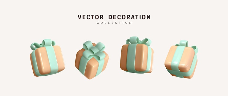 Vector conjunto de caja de regalos 3d realista. regalos de decoración navideña. sorpresa de regalo festivo. decoración cajas aisladas. ilustración vectorial