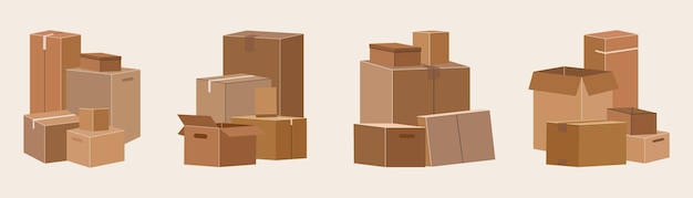 Vector conjunto de cajas de cartón aisladas para mudanza.