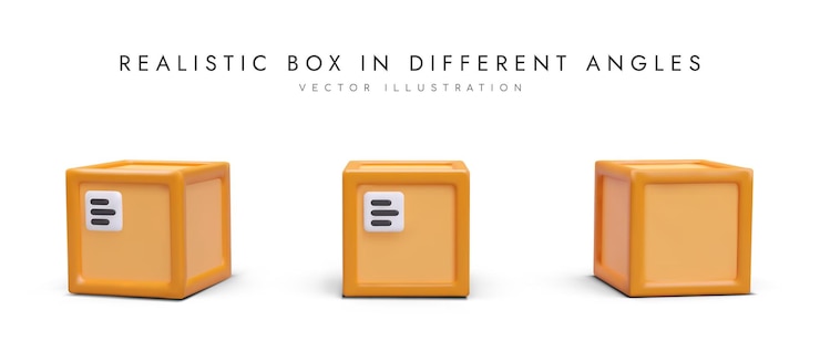 Vector conjunto de cajas cuadradas realistas vistas desde diferentes ángulos