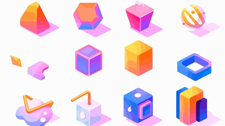 Vector un conjunto de cajas de diferentes colores con diferentes colores y formas