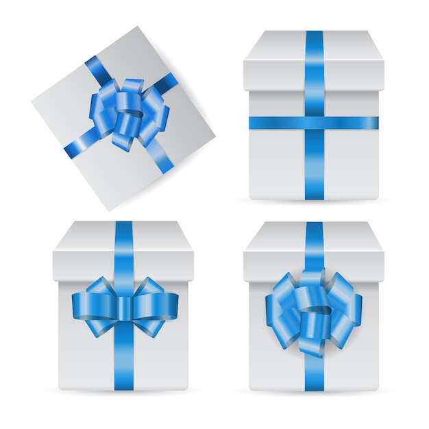 conjunto de cajas navideñas con lazo azul