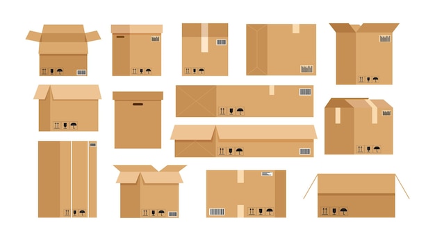 Vector conjunto de cajas de papel de entrega.