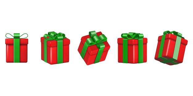 Conjunto de cajas de regalo 3d aisladas para fondos de navidad y cumpleaños