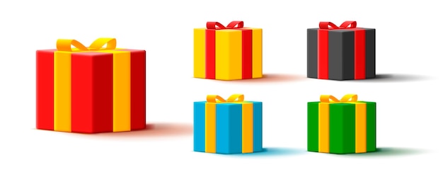 Vector conjunto de cajas de regalo 3d con lazos aislados