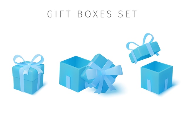 Conjunto de cajas de regalo azul claro realista 3D