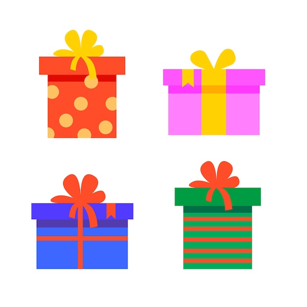 Conjunto de cajas de regalo brillantes Ilustración vectorial en un estilo plano