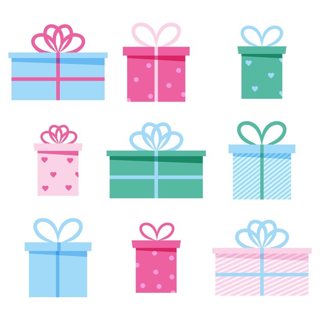 Conjunto de cajas de regalo de colores con cintas