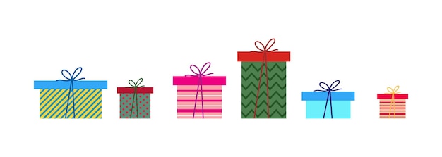 Conjunto de cajas de regalo envueltas de colores para compras y ventas navideñas Ilustración vectorial