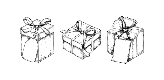 Conjunto de cajas de regalo de lujo dibujadas a mano