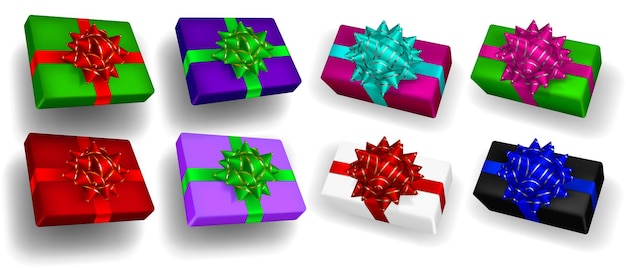 Conjunto de cajas de regalo multicolores con cintas