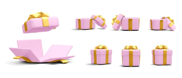 Vector conjunto de cajas de regalo realistas 3d con cinta dorada aisladas sobre fondo blanco cajas sorpresa ilustración vectorial