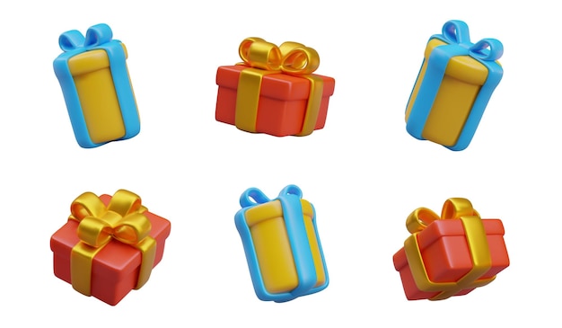 Vector conjunto de cajas de regalos de diferentes formas y colores objetos vectoriales en diferentes posiciones