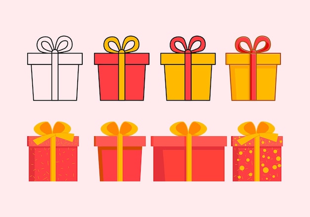 Conjunto de cajas de regalos en icono vectorial de diseño plano Caja de regalos de paquetes aislada sobre fondo blanco