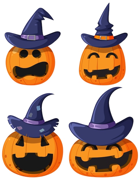 Conjunto de calabaza halloween con sombrero de bruja