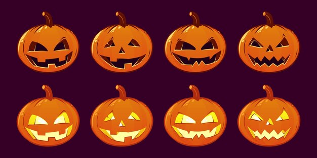 Conjunto De Calabaza Naranja Con Sonrisa Para Su Diseño Para La Fiesta De Halloween