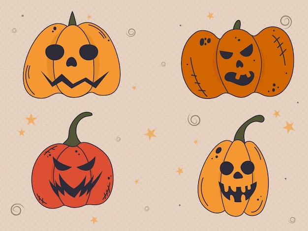 Un conjunto de calabazas aterradoras para halloween, el símbolo principal de la festividad de halloween.