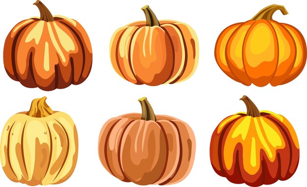 Conjunto de calabazas Calabazas de otoño aisladas sobre fondo blanco Verduras vacaciones de otoño Diseño e