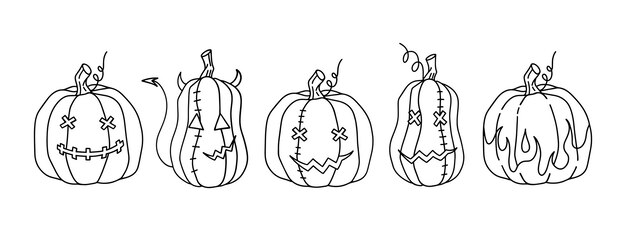 Conjunto de calabazas dibujadas a mano por vector en estilo Y2K