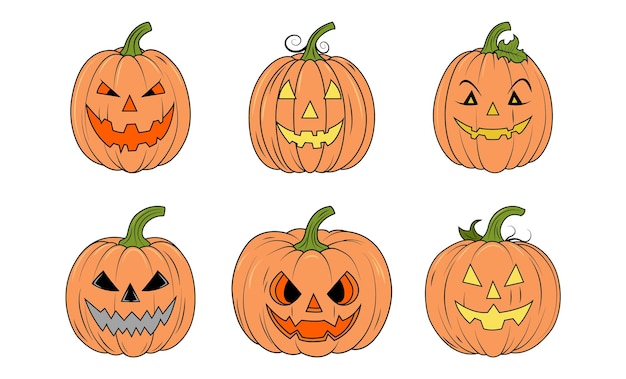 Un conjunto de calabazas diferentes para Halloween Calabazas naranjas