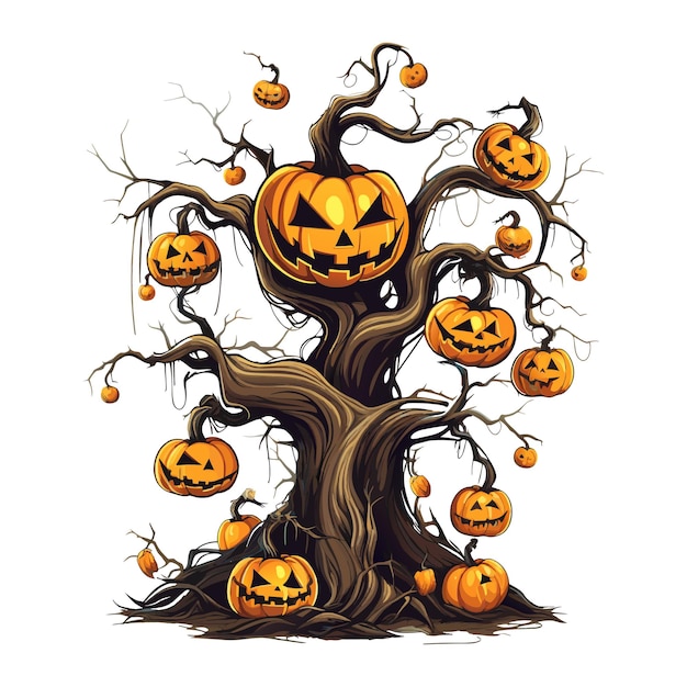 Conjunto de calabazas de halloween caras divertidas vacaciones de otoño ilustración vectorial EPS10