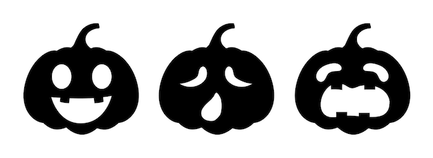 Conjunto de calabazas de halloween diferentes caras sobre fondo blanco silueta calabaza con sonrisa para vacaciones Halloween