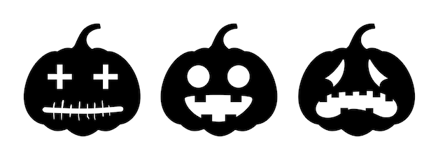 Conjunto de calabazas de halloween diferentes caras sobre fondo blanco silueta calabaza con sonrisa para vacaciones Halloween