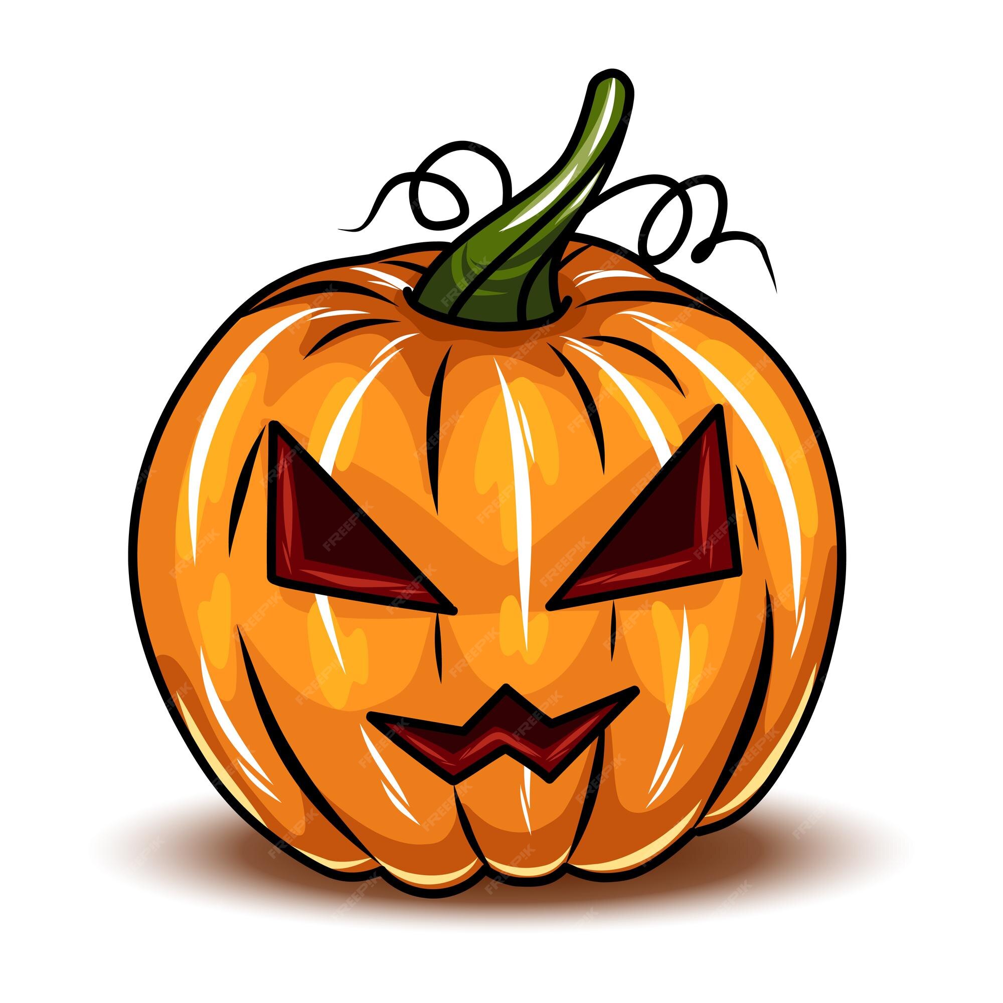 Conjunto de calabazas de halloween naranja diferentes tipos de calabazas de  dibujos animados caras de calabaza de halloween de miedo ilustración  vectorial | Vector Premium