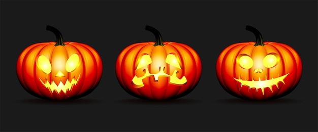 Conjunto de calabazas de halloween en vector con caras diferentes