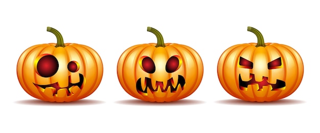 Conjunto de calabazas de halloween en vector con caras diferentes