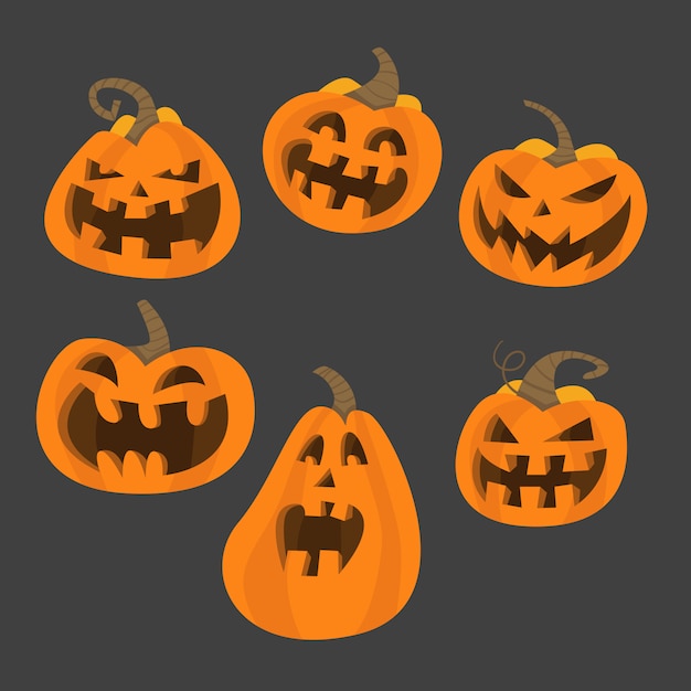 Conjunto de calabazas de miedo de halloween. calabazas espeluznantes espeluznantes de vector de estilo plano