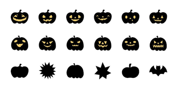 Conjunto de calabazas de miedo de Halloween. Calabazas espeluznantes espeluznantes de vector de estilo plano