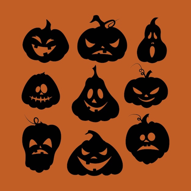 Conjunto de calabazas de miedo de halloween. calabazas espeluznantes espeluznantes de vector de estilo plano