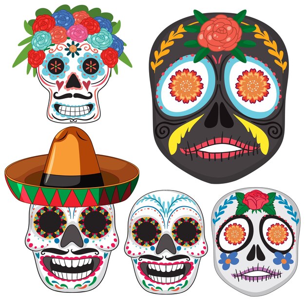 Conjunto de calavera de azúcar mexicana