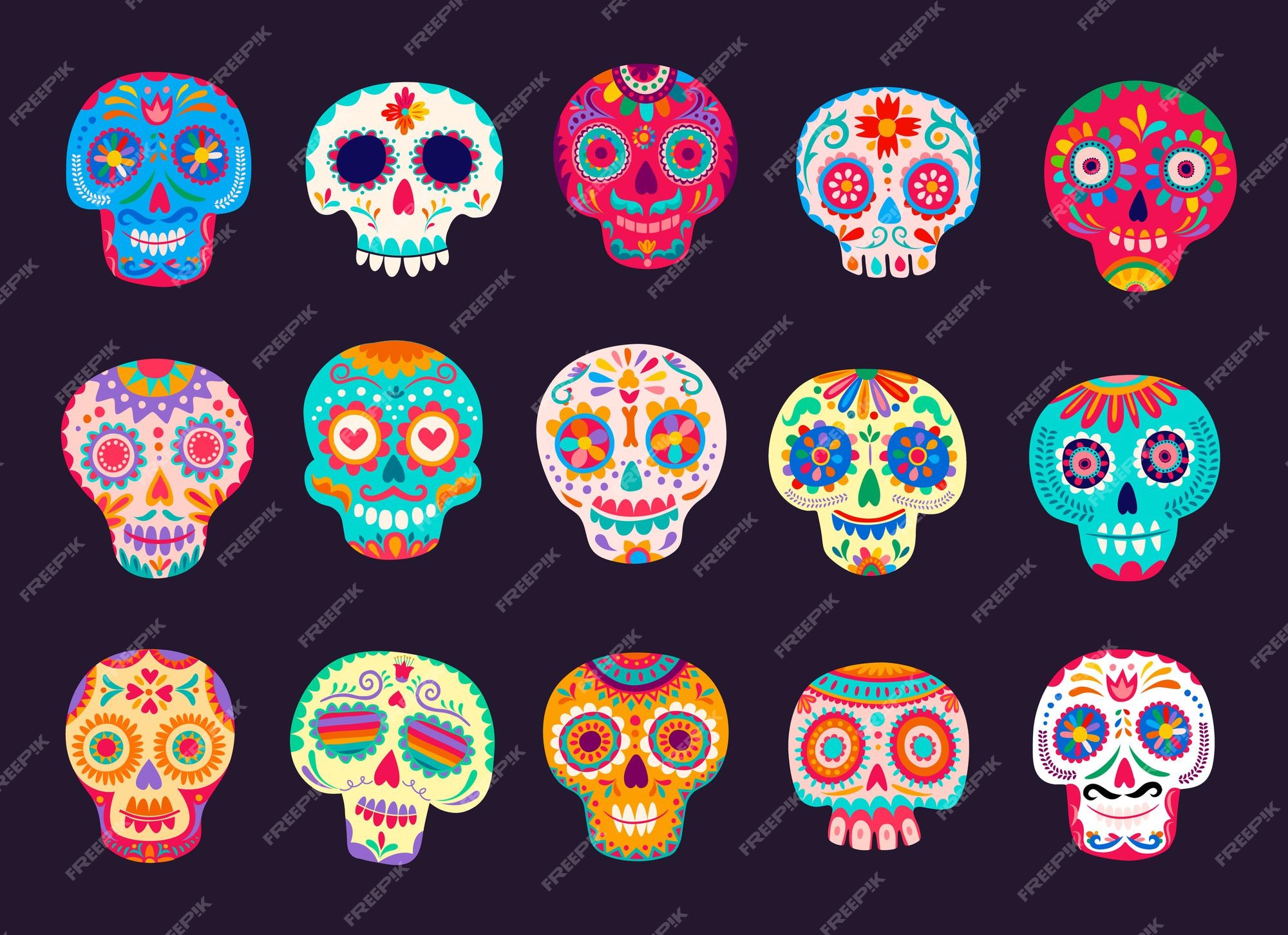 Dempsey Para buscar refugio caligrafía Conjunto de calaveras de azúcar calavera mexicana de dibujos animados. dia  muerto | Vector Premium