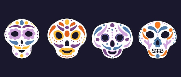 Conjunto de calaveras Ilustración vectorial Calaveras para el día de los muertos Calaveras con patrones