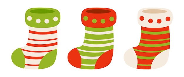 Conjunto de calcetín de Navidad en estilo plano aislado