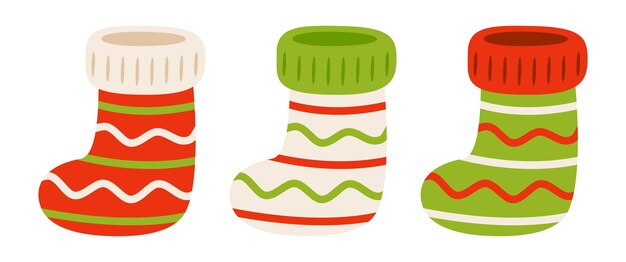 Conjunto de calcetín de Navidad en estilo plano aislado