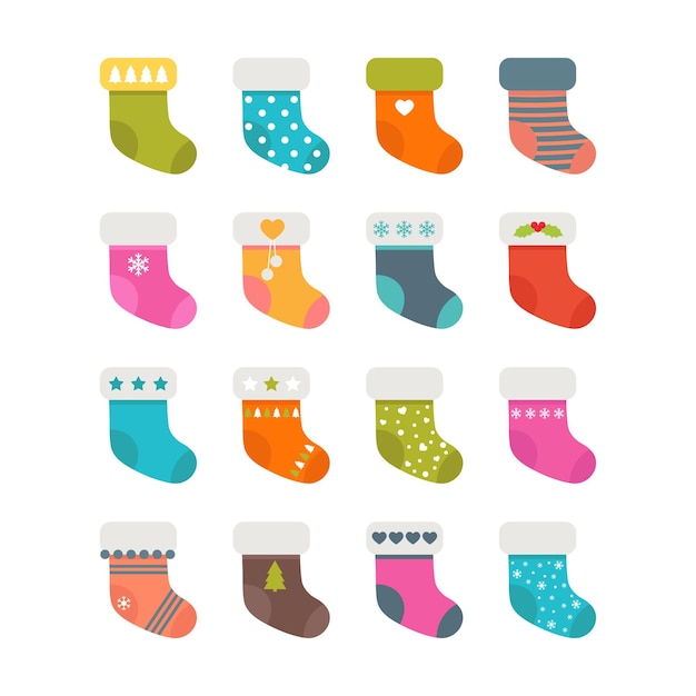 Conjunto de calcetines coloridos con diferentes patrones medias de Navidad