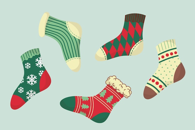 Conjunto de calcetines de Navidad con patrones y adornos